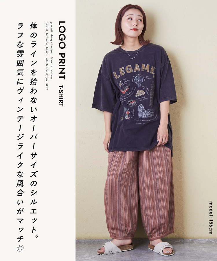 CUBE SUGAR(キューブシュガー) |26/-天竺 パウダー加工 イタリア プリント ビッグ Tシャツ