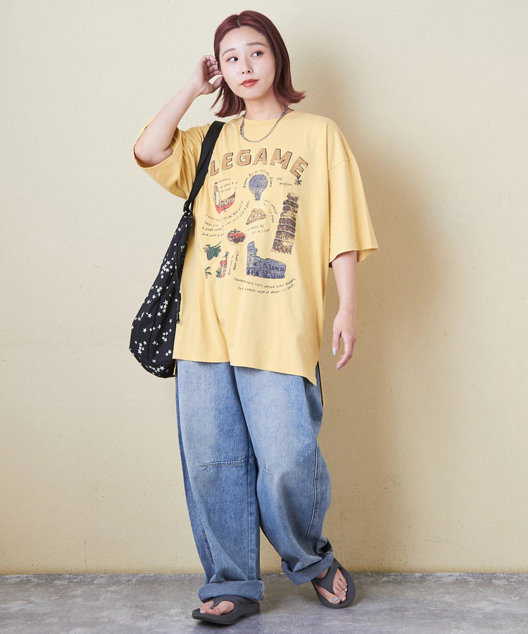 CUBE SUGAR(キューブシュガー) |26/-天竺 パウダー加工 イタリア プリント ビッグ Tシャツ
