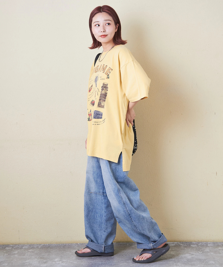 CUBE SUGAR(キューブシュガー) |26/-天竺 パウダー加工 イタリア プリント ビッグ Tシャツ