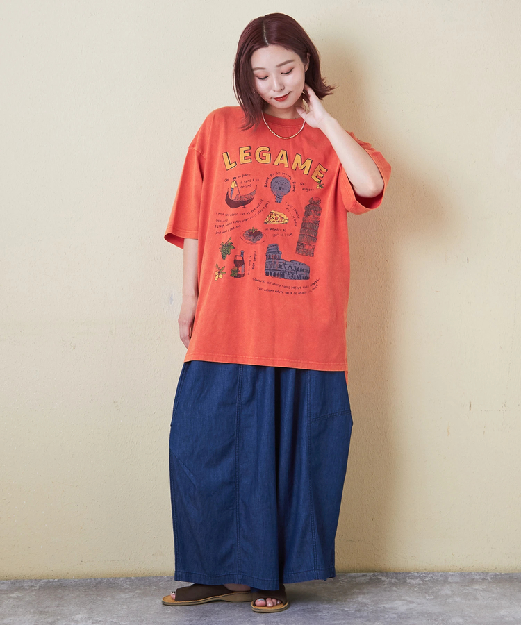 CUBE SUGAR(キューブシュガー) |26/-天竺 パウダー加工 イタリア プリント ビッグ Tシャツ