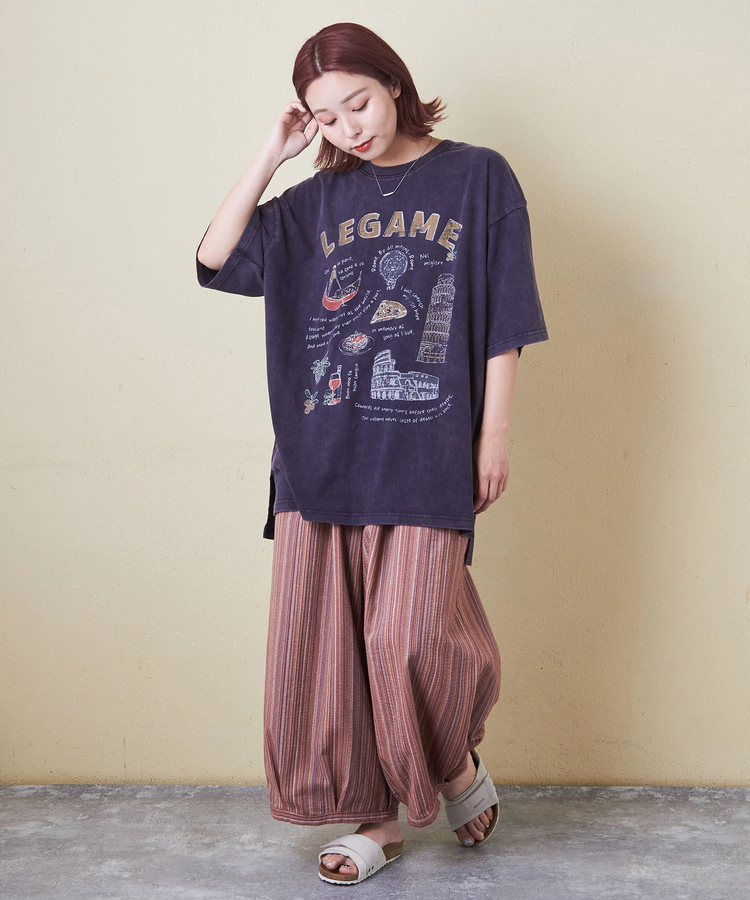 CUBE SUGAR(キューブシュガー) |26/-天竺 パウダー加工 イタリア プリント ビッグ Tシャツ