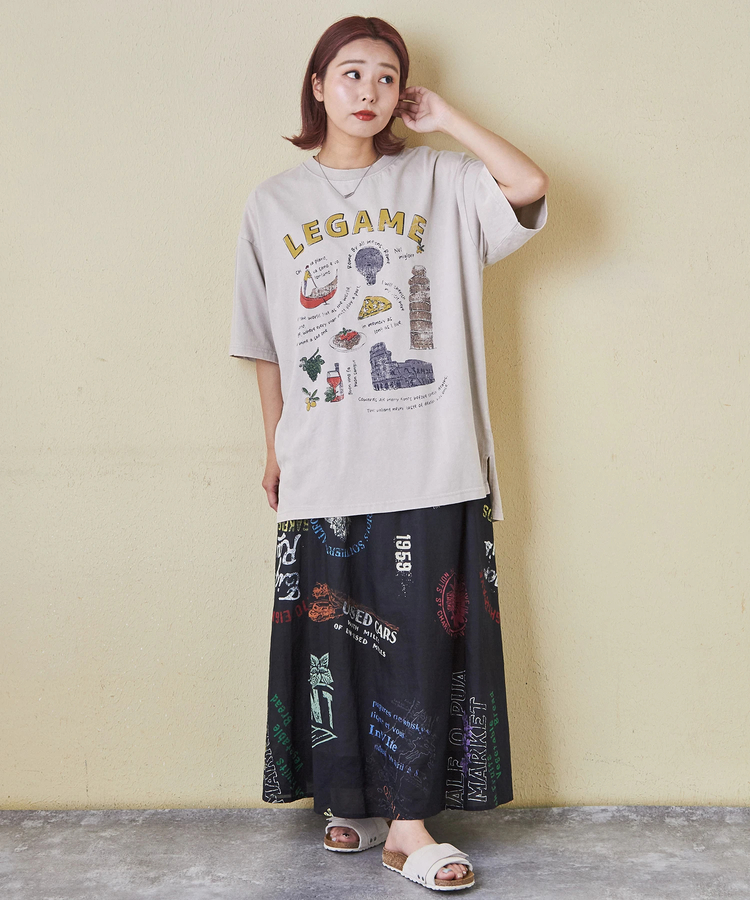 CUBE SUGAR(キューブシュガー) |26/-天竺 パウダー加工 イタリア プリント ビッグ Tシャツ