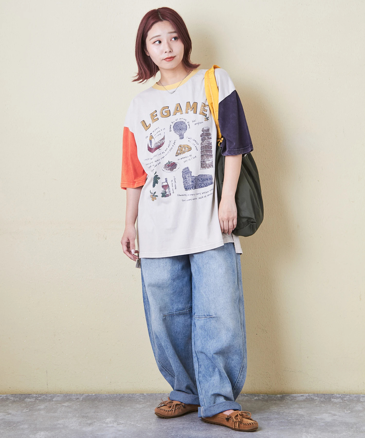 CUBE SUGAR(キューブシュガー) |26/-天竺 パウダー加工 イタリア プリント ビッグ Tシャツ