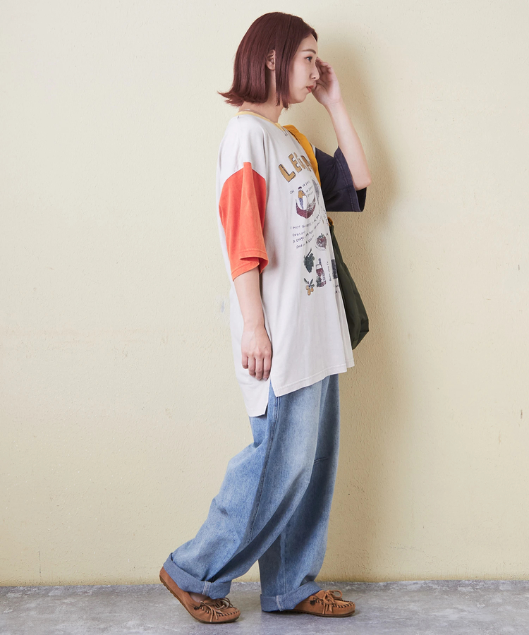 CUBE SUGAR(キューブシュガー) |26/-天竺 パウダー加工 イタリア プリント ビッグ Tシャツ
