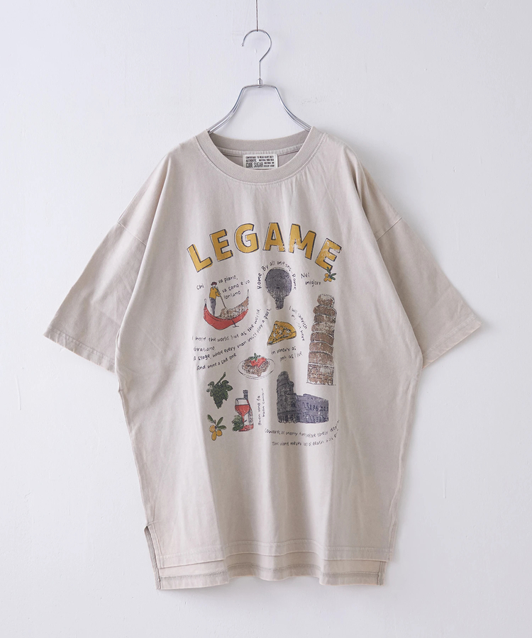 CUBE SUGAR(キューブシュガー) |26/-天竺 パウダー加工 イタリア プリント ビッグ Tシャツ