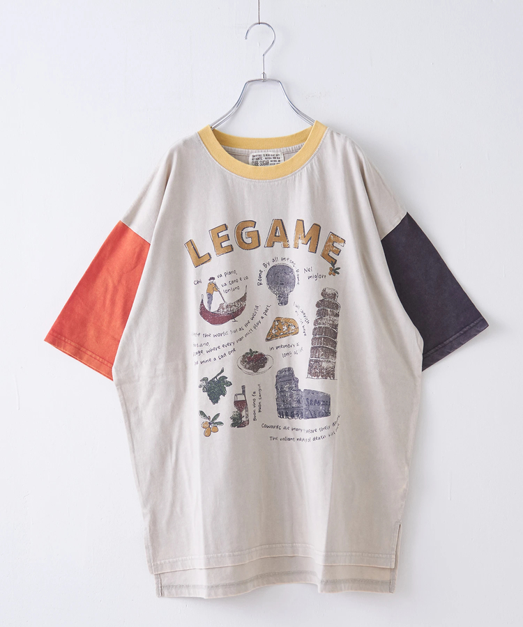 CUBE SUGAR(キューブシュガー) |26/-天竺 パウダー加工 イタリア プリント ビッグ Tシャツ