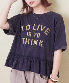 26/-天竺 パウダー加工 裾ギャザー ロゴ Tシャツ
