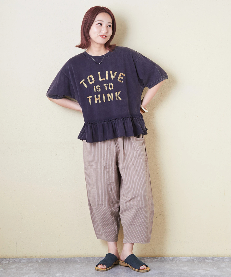 CUBE SUGAR(キューブシュガー) |26/-天竺 パウダー加工 裾ギャザー ロゴ Tシャツ