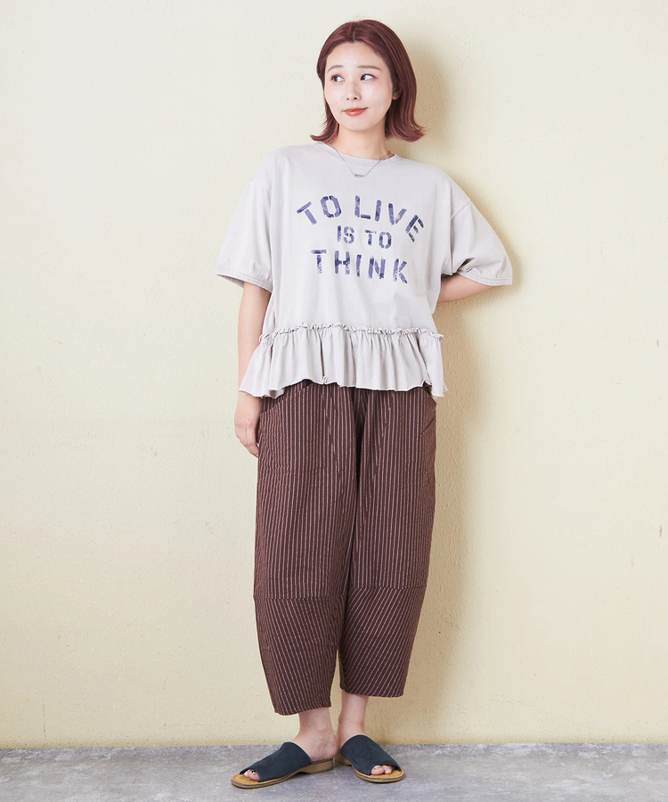 CUBE SUGAR(キューブシュガー) |26/-天竺 パウダー加工 裾ギャザー ロゴ Tシャツ