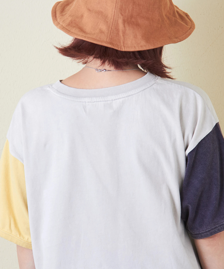 CUBE SUGAR(キューブシュガー) |26/-天竺 パウダー加工 裾ギャザー ロゴ Tシャツ
