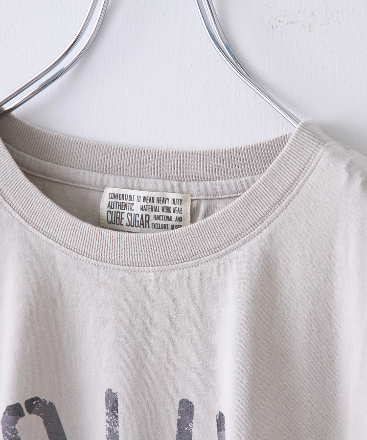 CUBE SUGAR(キューブシュガー) |26/-天竺 パウダー加工 裾ギャザー ロゴ Tシャツ