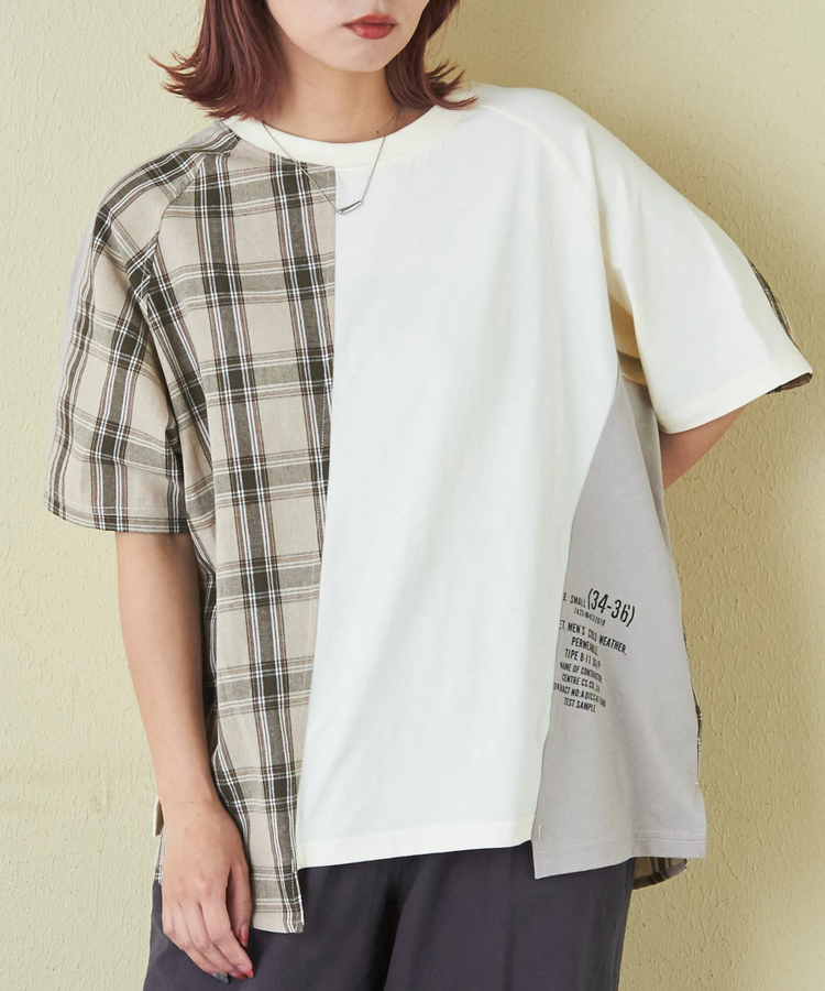 CUBE SUGAR(キューブシュガー) |先染め チェック 切替 ラグラン Tシャツ