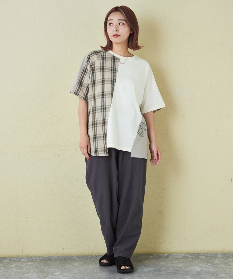 CUBE SUGAR(キューブシュガー) |先染め チェック 切替 ラグラン Tシャツ