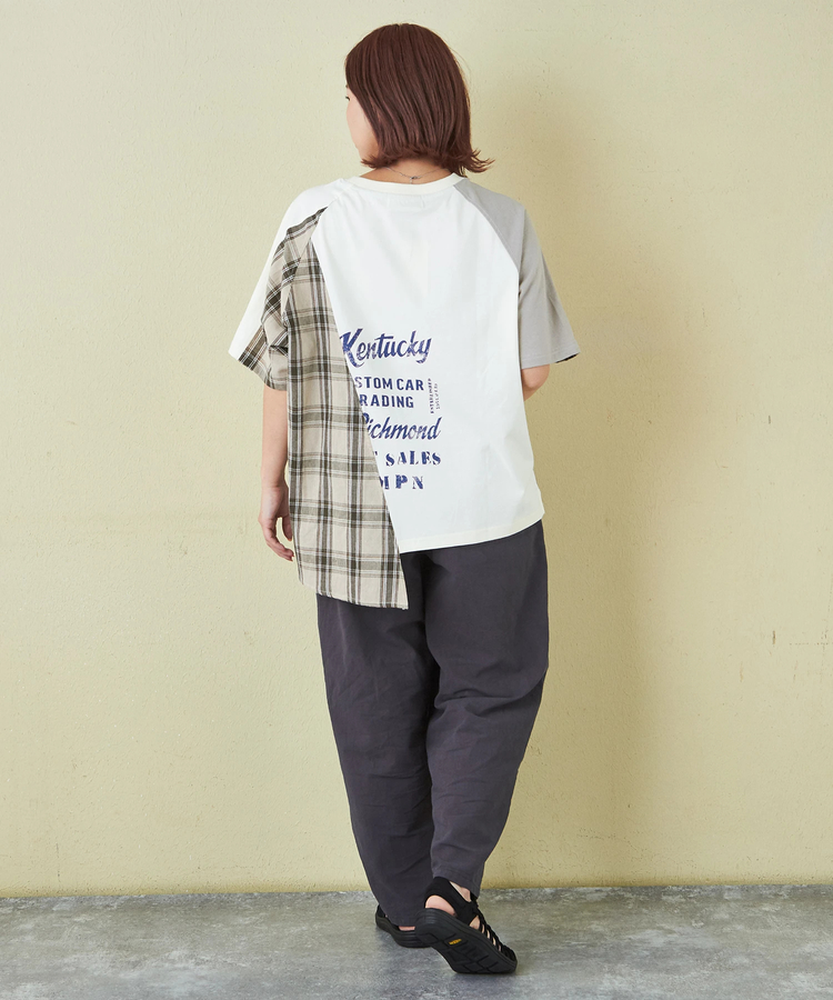 CUBE SUGAR(キューブシュガー) |先染め チェック 切替 ラグラン Tシャツ