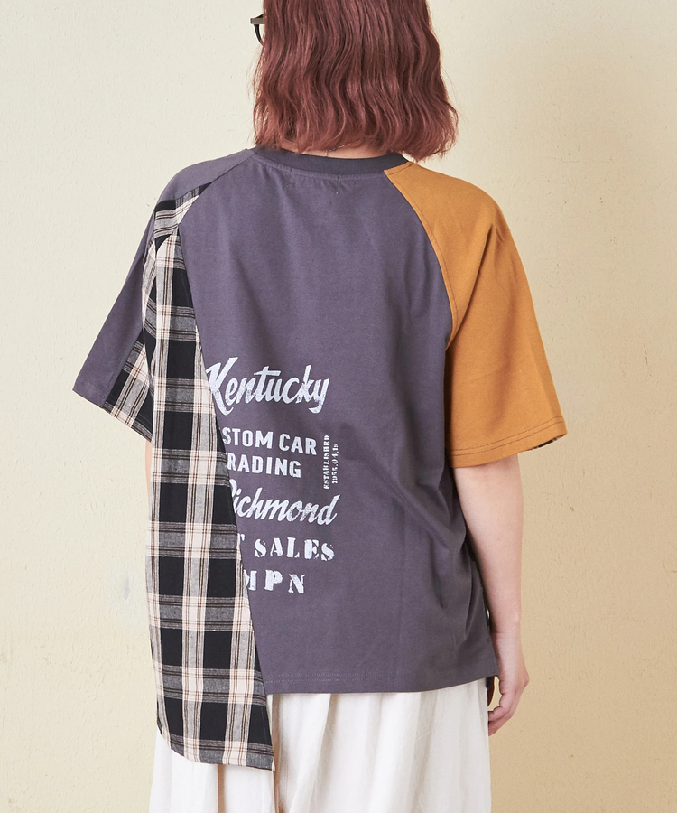 CUBE SUGAR(キューブシュガー) |先染め チェック 切替 ラグラン Tシャツ