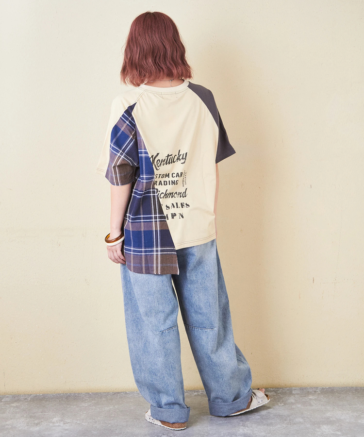 CUBE SUGAR(キューブシュガー) |先染め チェック 切替 ラグラン Tシャツ