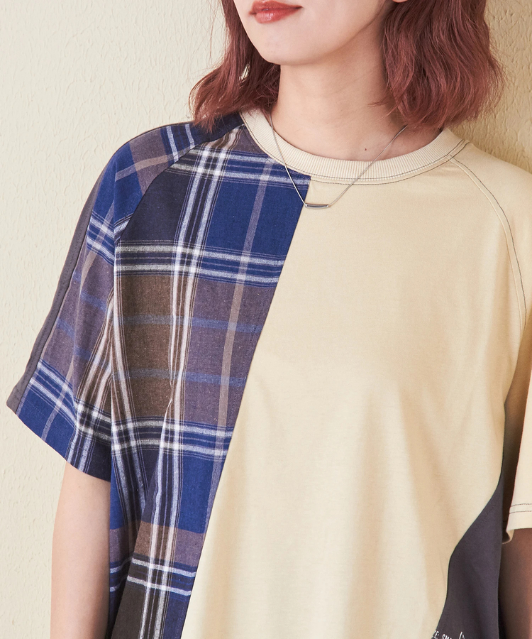 CUBE SUGAR(キューブシュガー) |先染め チェック 切替 ラグラン Tシャツ