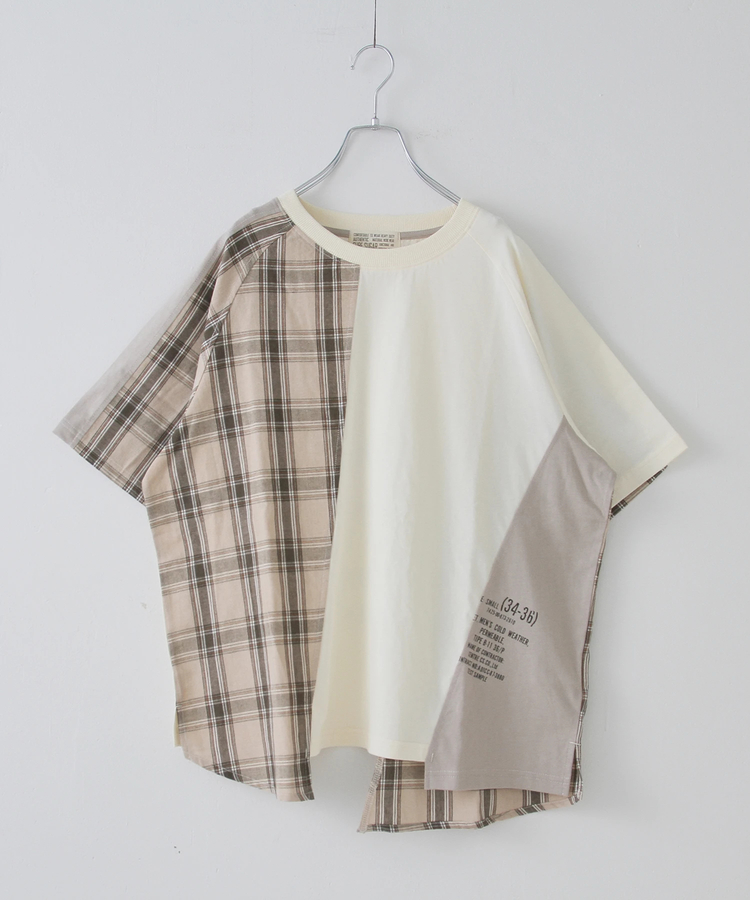 CUBE SUGAR(キューブシュガー) |先染め チェック 切替 ラグラン Tシャツ