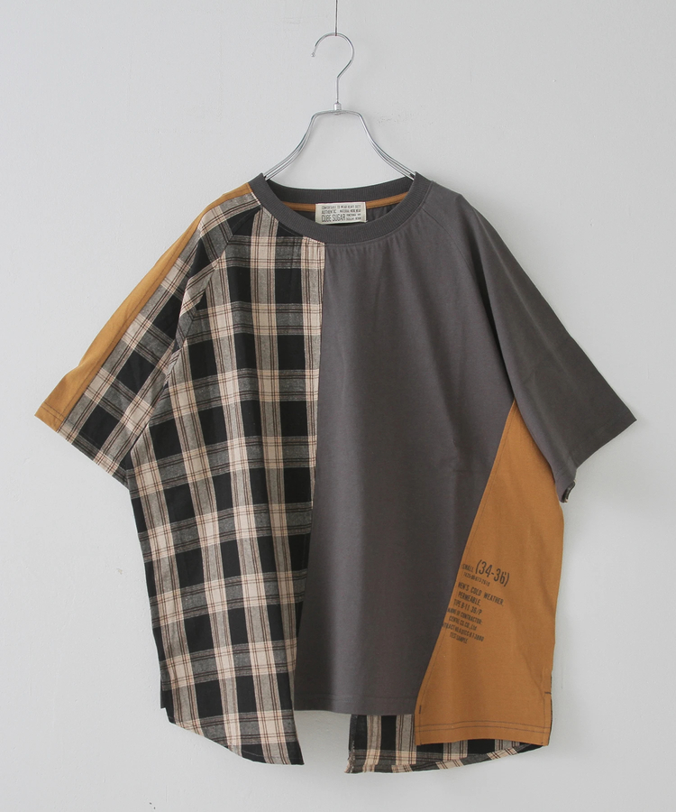 CUBE SUGAR(キューブシュガー) |先染め チェック 切替 ラグラン Tシャツ
