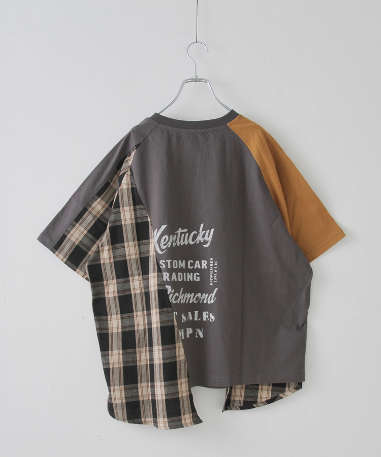 CUBE SUGAR(キューブシュガー) |先染め チェック 切替 ラグラン Tシャツ
