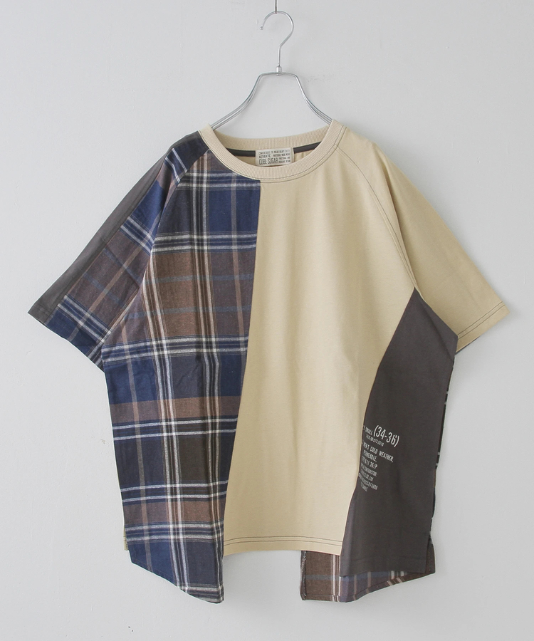 CUBE SUGAR(キューブシュガー) |先染め チェック 切替 ラグラン Tシャツ