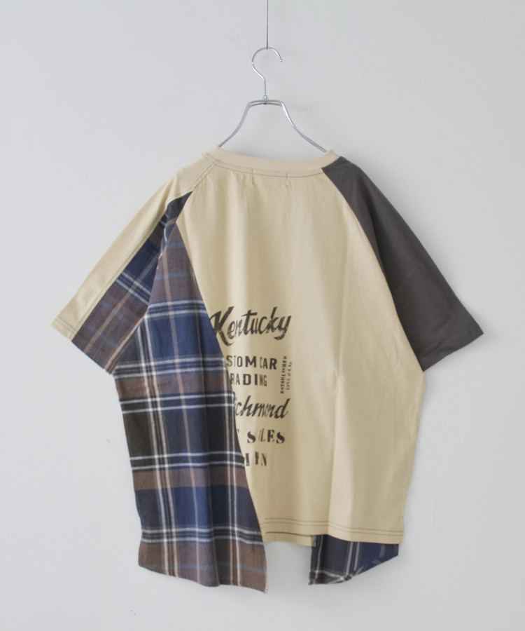 CUBE SUGAR(キューブシュガー) |先染め チェック 切替 ラグラン Tシャツ