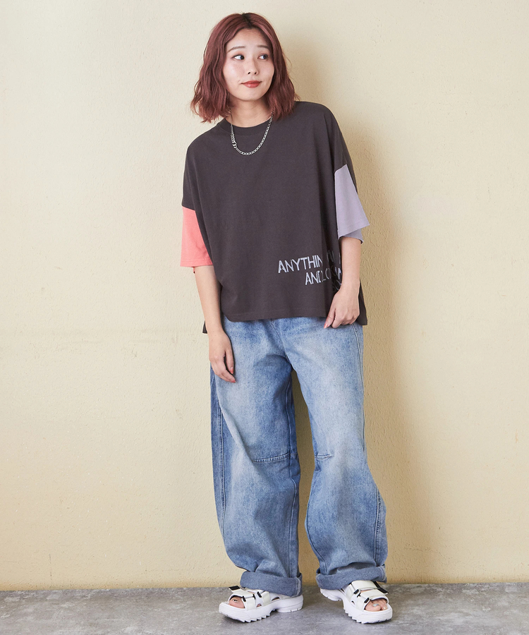 CUBE SUGAR(キューブシュガー) |32/-OE天竺 裾プリント Tシャツ