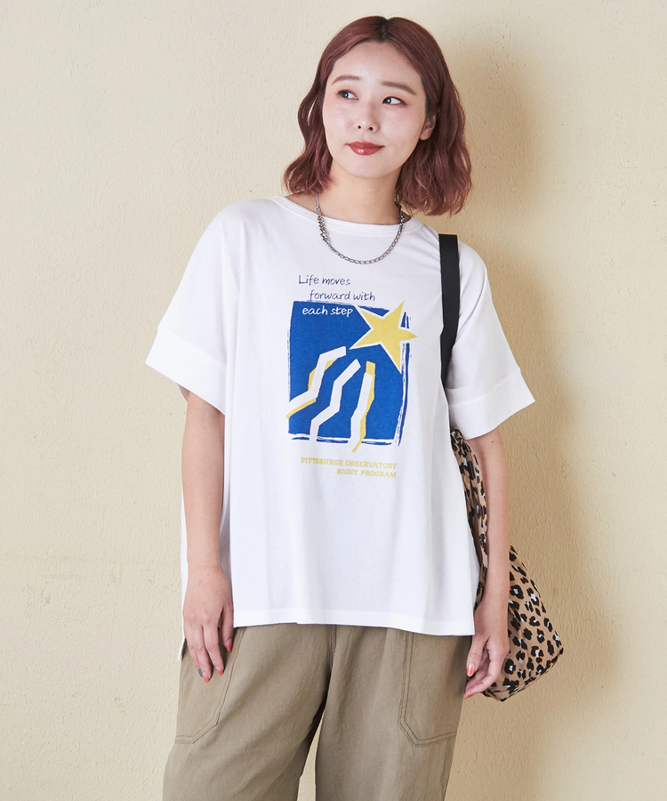CUBE SUGAR(キューブシュガー) |32/-OE天竺 グラフィック プリント スクエア Tシャツ