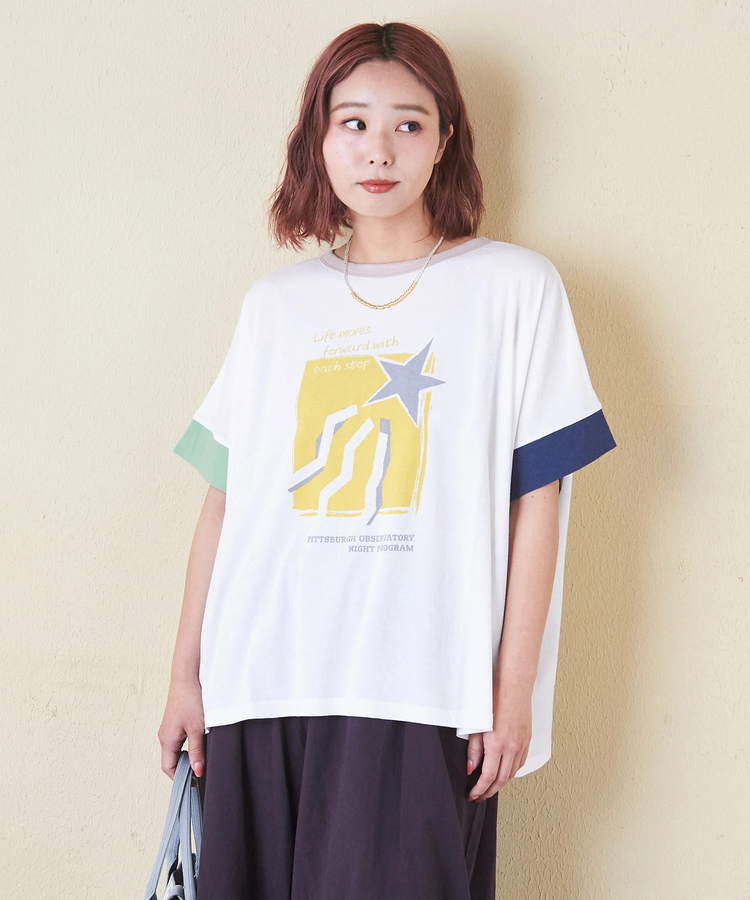 CUBE SUGAR(キューブシュガー) |32/-OE天竺 グラフィック プリント スクエア Tシャツ