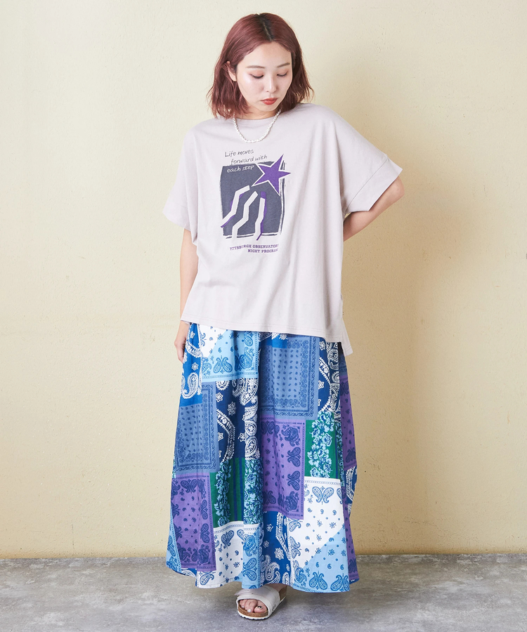 CUBE SUGAR(キューブシュガー) |32/-OE天竺 グラフィック プリント スクエア Tシャツ