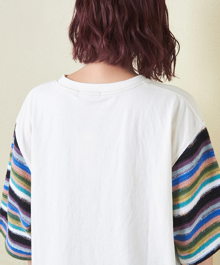 CUBE SUGAR(キューブシュガー) |21/-OE天竺 透かし編 ボーダー スリーブ Tシャツ
