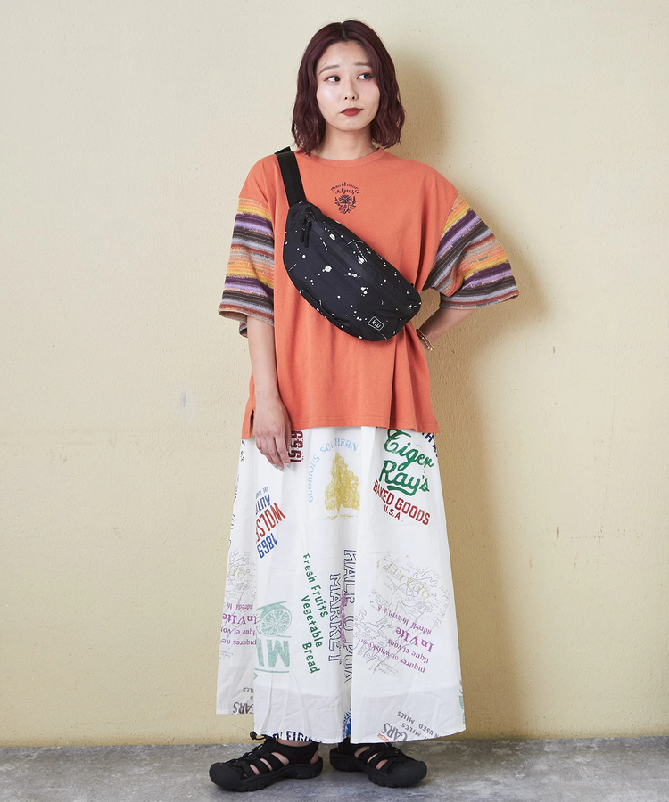 CUBE SUGAR(キューブシュガー) |21/-OE天竺 透かし編 ボーダー スリーブ Tシャツ