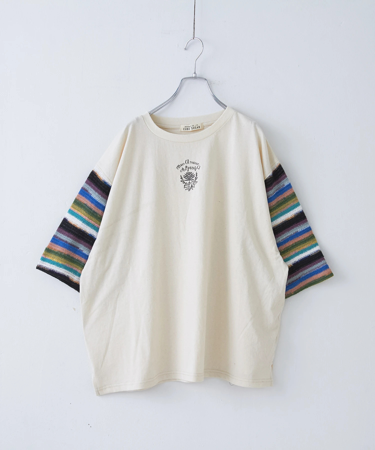 CUBE SUGAR(キューブシュガー) |21/-OE天竺 透かし編 ボーダー スリーブ Tシャツ