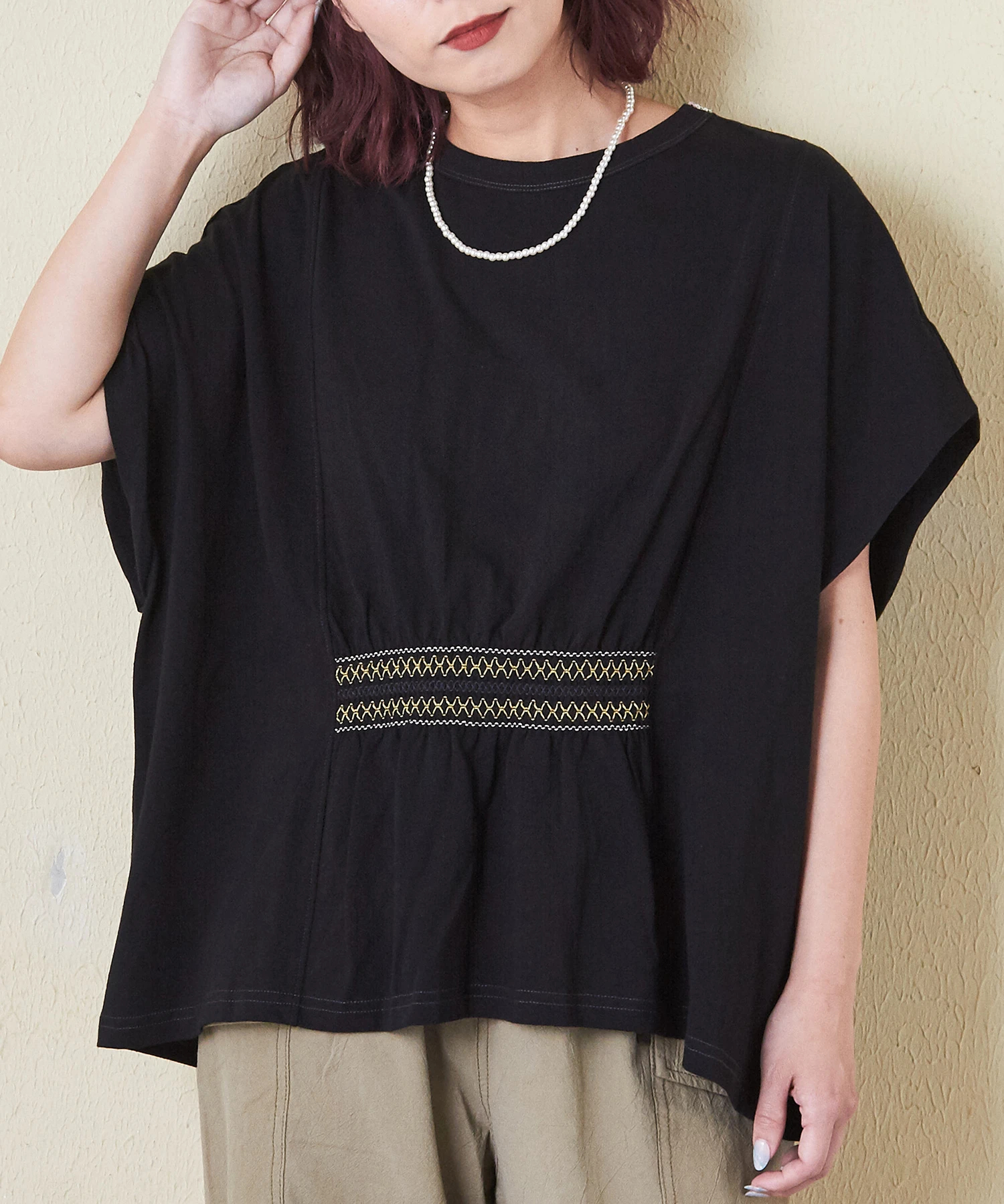 tシャツ 21/-OE天竺スモッキング刺繍プルオーバー レディース 21/-OE天竺 スモッキング 刺繍 プルオーバー｜ファッション通販