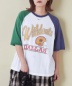 32/-ピーチ起毛 天竺 オゾン加工 ロゴプリント ラグラン Tシャツ