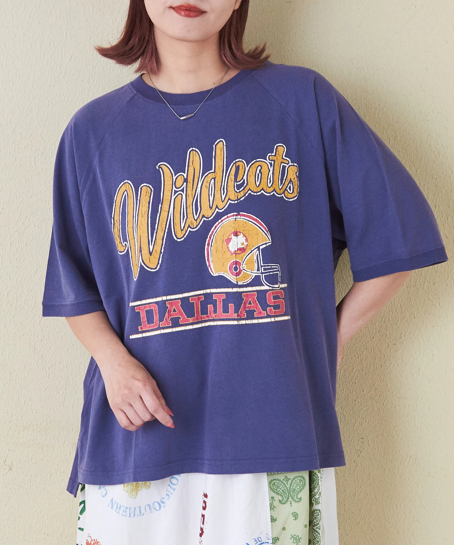 32/-ピーチ起毛 天竺 オゾン加工 ロゴプリント ラグラン Tシャツ