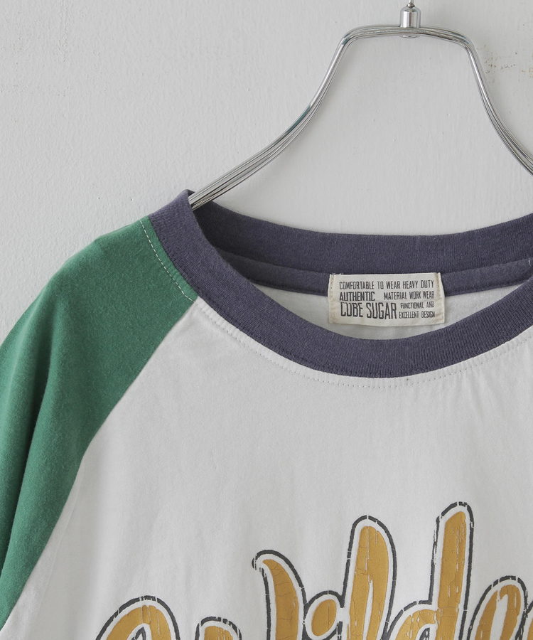 CUBE SUGAR(キューブシュガー) |32/-ピーチ起毛 天竺 オゾン加工 ロゴプリント ラグラン Tシャツ