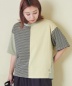 21/-天竺 無地 × ボーダー ミックス 切替 Tシャツ