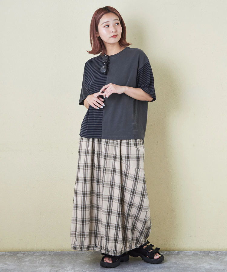 CUBE SUGAR(キューブシュガー) |21/-天竺 無地 × ボーダー ミックス 切替 Tシャツ