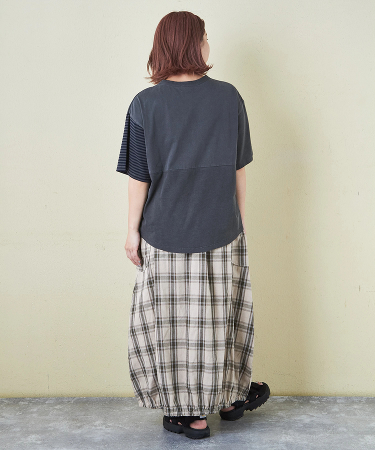 CUBE SUGAR(キューブシュガー) |21/-天竺 無地 × ボーダー ミックス 切替 Tシャツ
