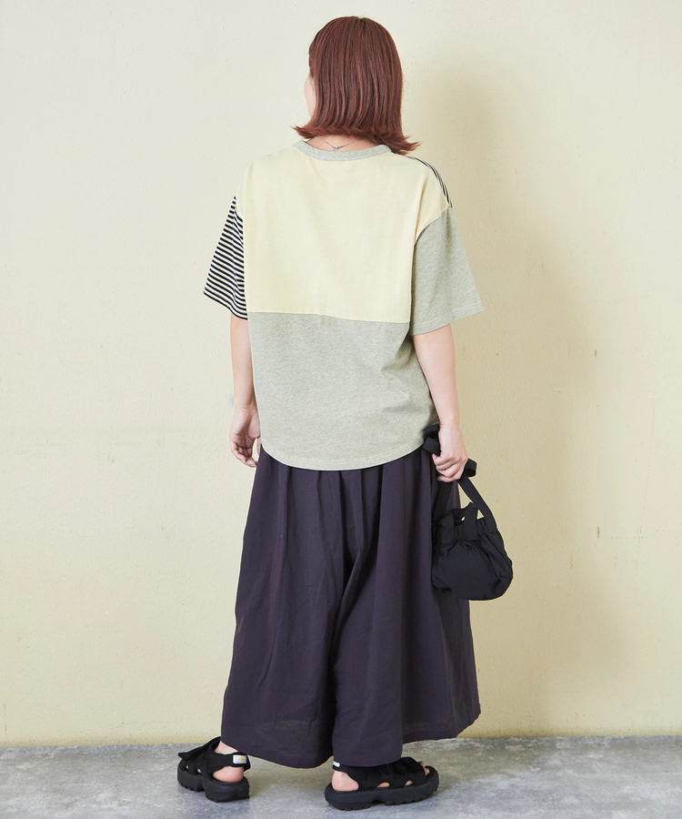 CUBE SUGAR(キューブシュガー) |21/-天竺 無地 × ボーダー ミックス 切替 Tシャツ