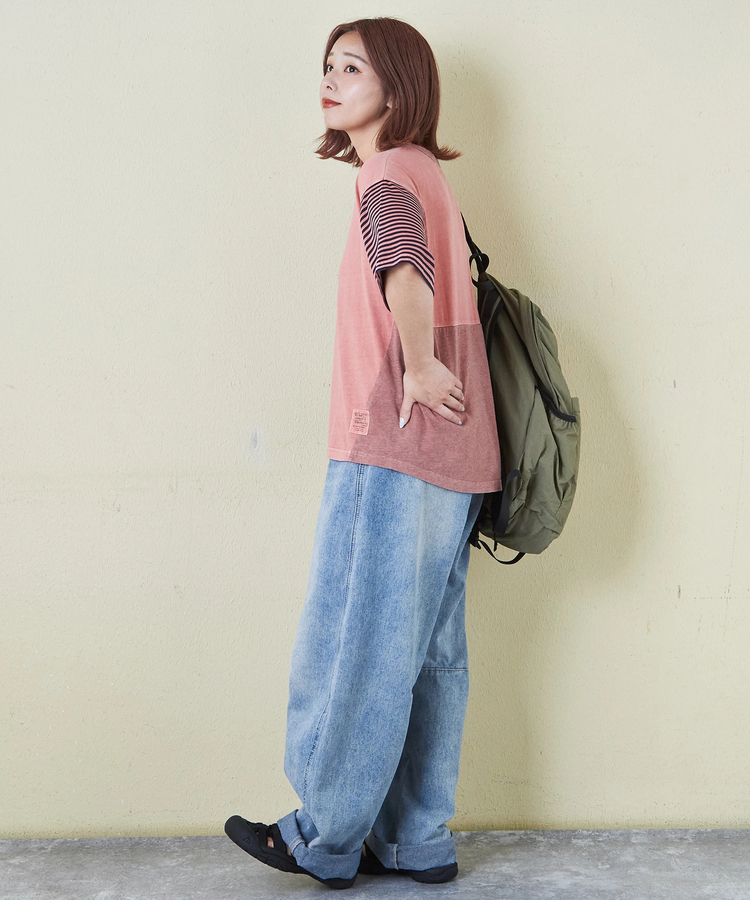 CUBE SUGAR(キューブシュガー) |21/-天竺 無地 × ボーダー ミックス 切替 Tシャツ