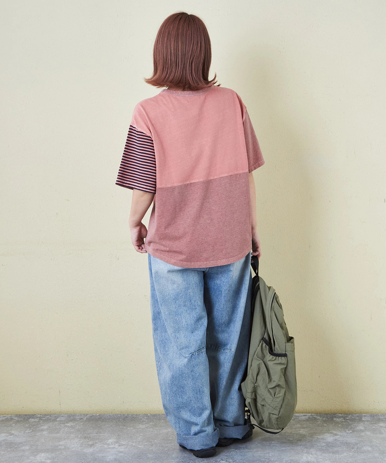 CUBE SUGAR(キューブシュガー) |21/-天竺 無地 × ボーダー ミックス 切替 Tシャツ