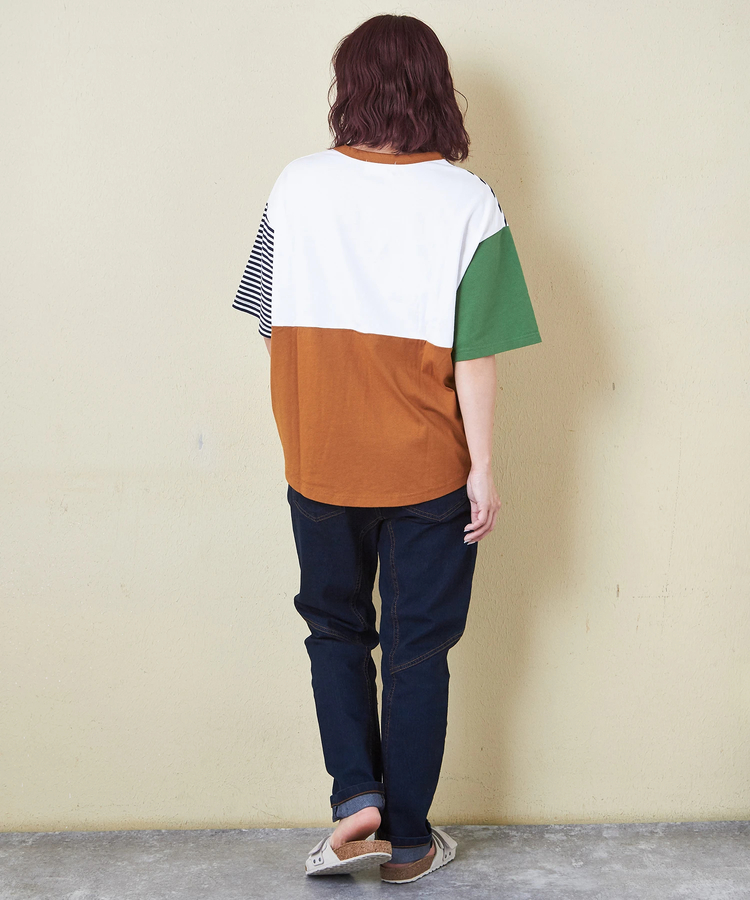 CUBE SUGAR(キューブシュガー) |21/-天竺 無地 × ボーダー ミックス 切替 Tシャツ