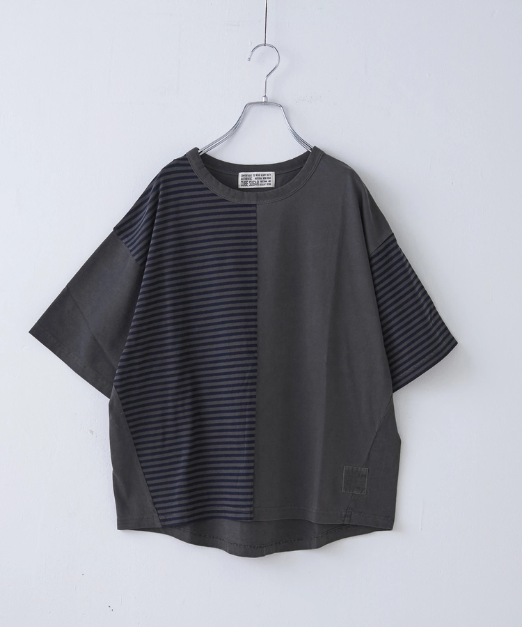 CUBE SUGAR(キューブシュガー) |21/-天竺 無地 × ボーダー ミックス 切替 Tシャツ