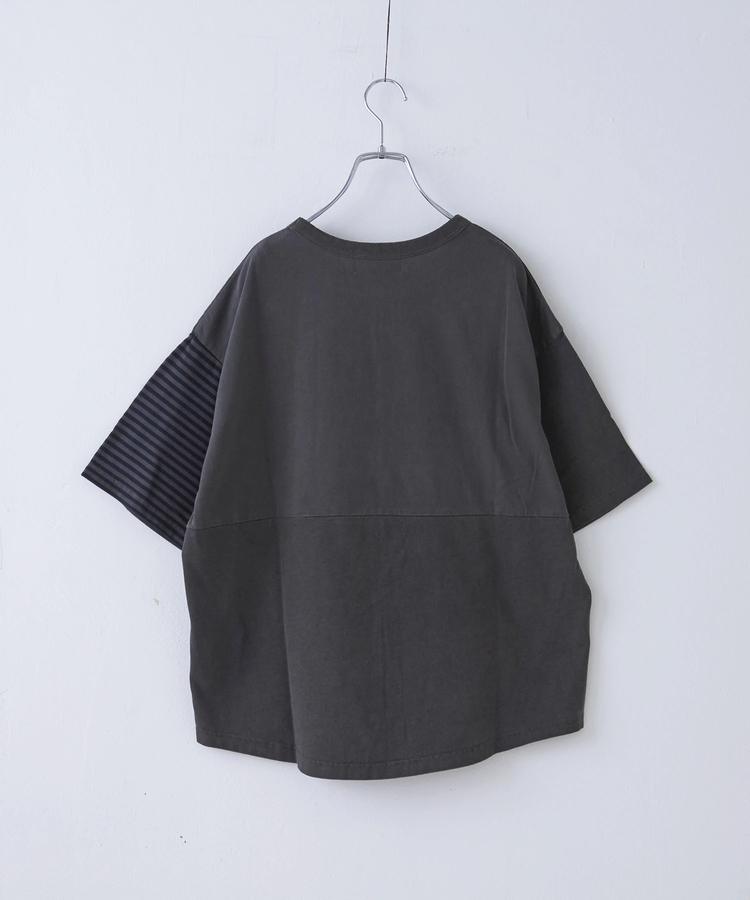 CUBE SUGAR(キューブシュガー) |21/-天竺 無地 × ボーダー ミックス 切替 Tシャツ