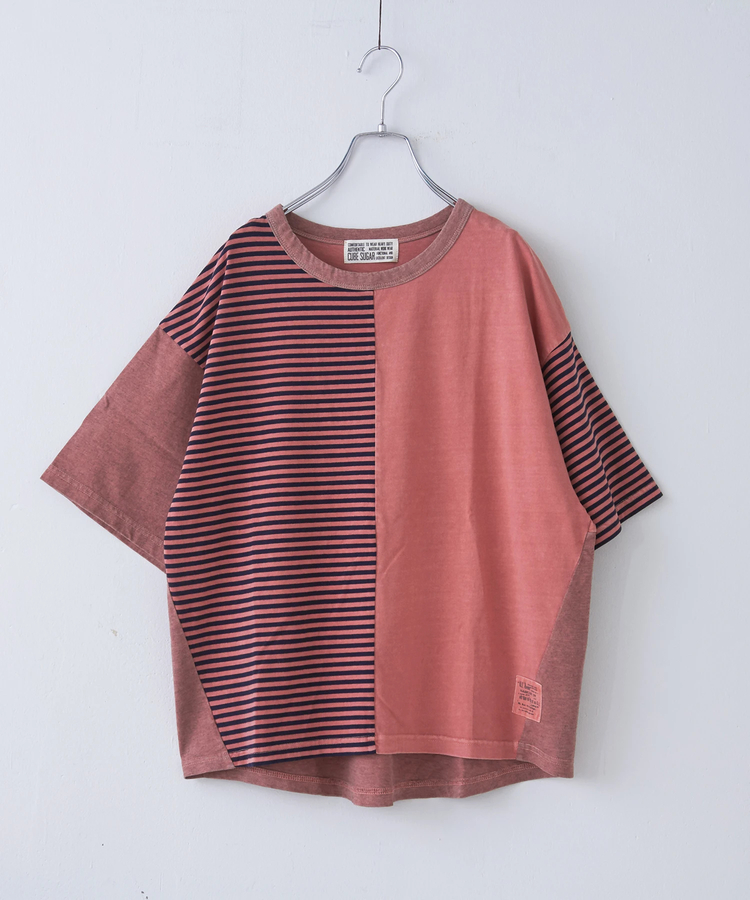 CUBE SUGAR(キューブシュガー) |21/-天竺 無地 × ボーダー ミックス 切替 Tシャツ