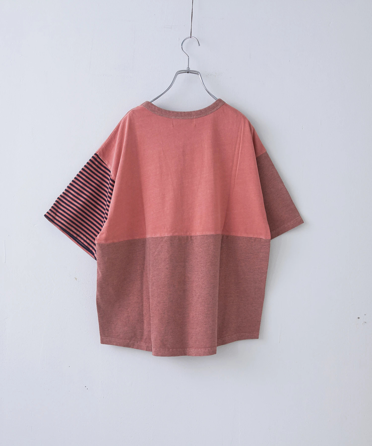 CUBE SUGAR(キューブシュガー) |21/-天竺 無地 × ボーダー ミックス 切替 Tシャツ