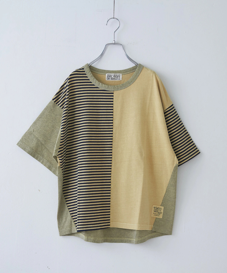 CUBE SUGAR(キューブシュガー) |21/-天竺 無地 × ボーダー ミックス 切替 Tシャツ