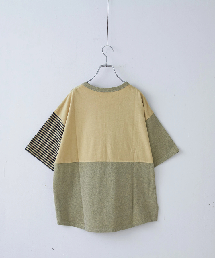 CUBE SUGAR(キューブシュガー) |21/-天竺 無地 × ボーダー ミックス 切替 Tシャツ